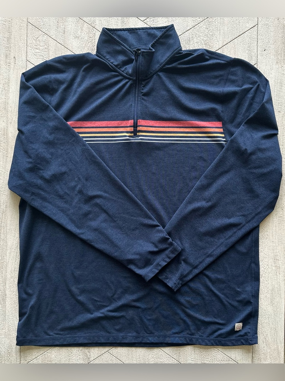 Marine Layer Weekend Sport Men’s XL Navy Stripe Quarter Zip Performance Pullover